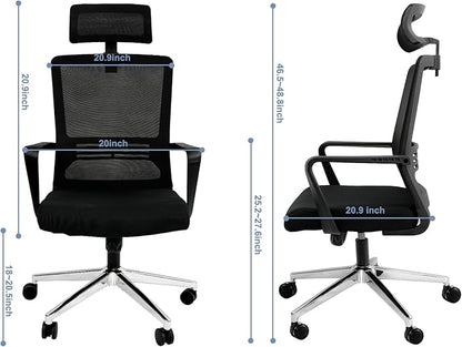 Ergonomic Office Chair,High Back Desk Chair with 3 Gear Tilting Backrest and Adjustable Headrest,400lbs Weight Capacity Integrated Metal Base with Swivel Wheels,Comfort Breathable Mesh