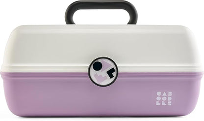 Caboodles School Spirit On-The-Go Girl Makeup Box, White Over Lavender, Hard Plastic Makeup Organizer Box, Built-In Mirror, Secure Latch for Safe Travel, Spacious Storage for Large Items