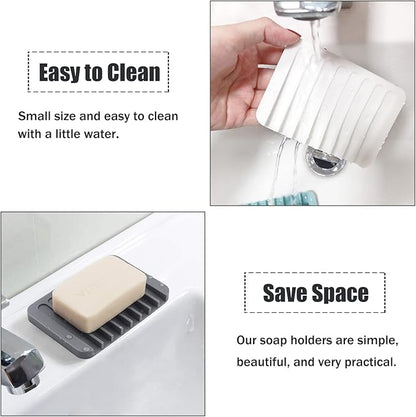Self Draining Soap Dishes, 3 Pcs Silicone Waterfall Drainer Soap Holder for Bathroom, Extend Soap Life Keep Dry Clean & Easy Cleaning (Black)