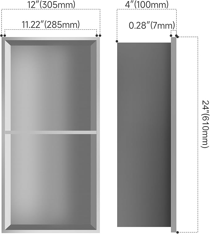 Niche for Shower Wall 12" X 24" Double Shelves, Niche Recessed Shower Shelf for Bathroom Storage, No Tile Needed Over Mount Installation, Brushed Nickel