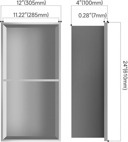 Niche for Shower Wall 12" X 24" Double Shelves, Niche Recessed Shower Shelf for Bathroom Storage, No Tile Needed Over Mount Installation, Brushed Nickel
