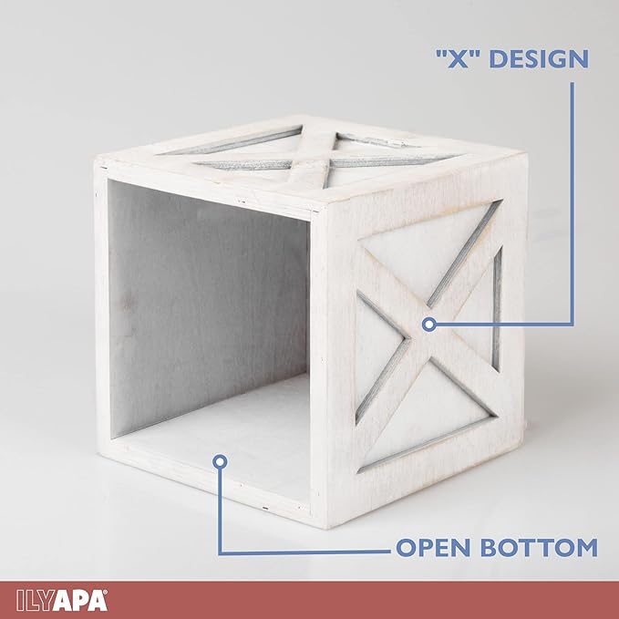Ilyapa Wood Tissue Box Cover Farmhouse X Patterned- Rustic Farmhouse White Wood Tissue Holder