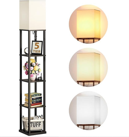 addlon Floor Lamp with Shelves, 5-Tier Modern Shelf Floor Lamp with 3CCT LED Bulb