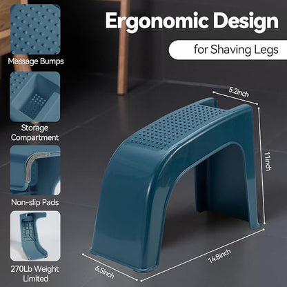 Shower Foot Rest for Shaving Legs, Non-Slip Pedicure Foot Rest, Shower Foots Step Stool for Shaving Legs, Plastic Sturdy Pedicure Stand - Blue