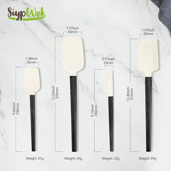Silicone Spatula Set, Food Grade Rubber Spatula-4 Piece Nonstick Rubber Spatulas, Spoonula, Jar Scraper for Cooking, Baking, Mixing, Frosting - Heat Resistant Up to 600°F (Spatulas-Black)
