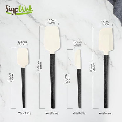 Silicone Spatula Set, Food Grade Rubber Spatula-4 Piece Nonstick Rubber Spatulas, Spoonula, Jar Scraper for Cooking, Baking, Mixing, Frosting - Heat Resistant Up to 600°F (Spatulas-Black)