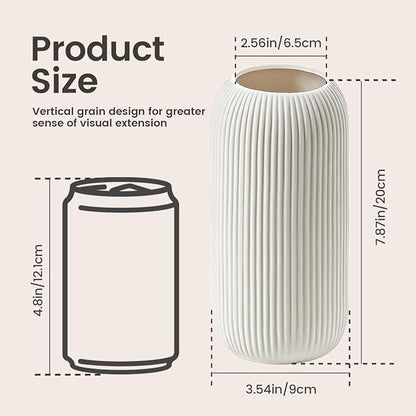 Bohemian White Ceramic Vase - for Pampas Grass, Mantel, Bookshelf, Entryway and Living Room Decor (White, 8in-Pill)