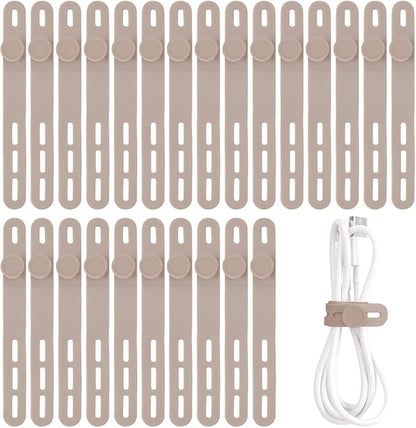 Oligei 25 Pcs Silicone Cable Ties, Cable Ties Reusable, High Elasticity Cord Wraps for Electrical Cords, Cord Organizer for Earphone, Phone Charger(Khaki)