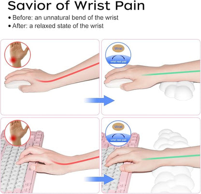 JIKIOU Upgrade Leather Cloud Keyboard Wrist Rest, Cloud Wrist Rest with Non-Slip PU Base, Comfortable Memory Foam Wrist Rest for Computer Laptop Mac Gaming Office and Pain Relief Wish New Year Gift