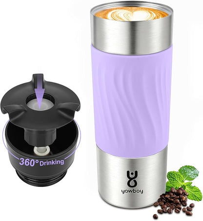 Travel Coffee Mug with 360°Lid, Travel Coffee Tumbler 16 oz Leak Proof, Stainless Steel Insulated Travel Mugs for Hot and Cold Spill Proof Leak Proof(Light Purple)