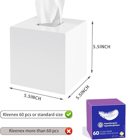 PITBVO Acrylic Tissue Box Cover, White Square Tissue Box Holder, Facial Napkin Dispenser for Bathroom Kitchen Bedroom Office Hotel Use