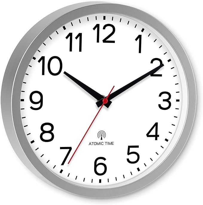 AKCISOT Atomic Silver Wall Clock Analog Clocks Battery Operated Clock for Bedroom Office Classroom Living Room(10 Inch)