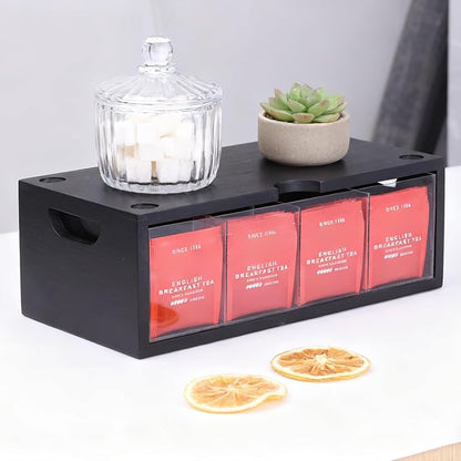 Bamboo Tea Bag Organizer for Cabinet & Countertop - 2-Piece Stackable Tea Box Set, Large Capacity Storage Containers for Tea Bags & Packets - Modular Pantry Organization & Kitchen Tea Station Holder
