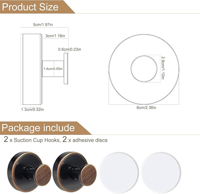 ZESLMG Suction Cup Hooks for Shower, Bronze Wreath Hangers for Front Door Glass Window Bathroom Kitchen Wall, Removable Towel Holder Bath Robe Loofah Coat Hooks No Damage for Hanging, 2 Pack