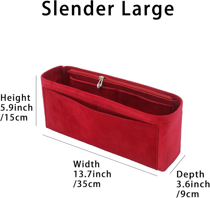 Purse Organizer Insert, Suede Bag Organizer Handbag Tote Shaper, Suede Material, Soft and Non Damaging Bag (Slender Large,Red)