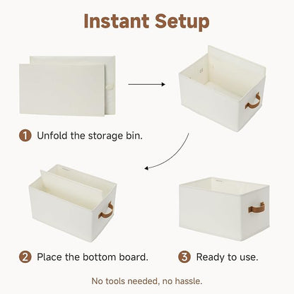 StorageWorks Closet Organizers and Storage Bins, Foldable Shelf Baskets, Clothes Storage Basket for Organization, Ivory White, 3-Pack, Large