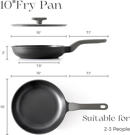 PRICUSIS Nonstick Frying Pan with Lid, 8/10 Inch Skillet with Stay Cool Handle, Fully Coated, Induction Compatible & Oven Safe, 100% Dishwasher Safe, PTFE & PFOA Free（10 Inch, Black Sesame）