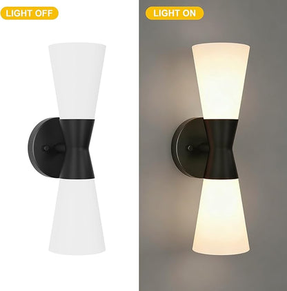 Bathroom Wall Sconce, Modern Indoor Vanity Light Fixtures 15",Up Down Lighting, Wall Mount Lamp for Living Room Bedroom Hallway Stairway Fireplace Mirror E26 Base 1PC White&Black
