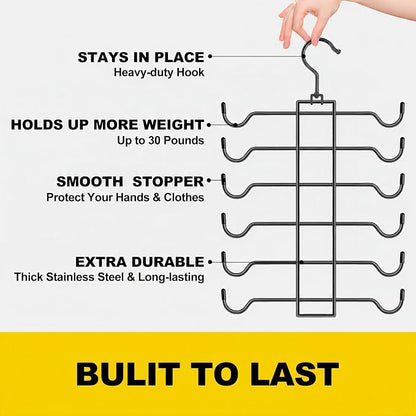 Stainless Steel Closet-Organizer-and-Storage, 3 Pack Tank Top Hanger Space Saving, Non-Slip 6-Tier Hanging Sport Bras Holder for Small Space Organization, RV Apartment Dorm-Room-Essentials