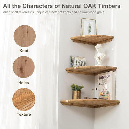 Conamily Corner Shelf, 7inch Solid Oak Wood Floating Corner Shelf Wall Mount Round End Floating Speaker Shelves with Wire Hole for Small Plant Photo Frame for Bedroom Kitchen, Living Room | Wire Hole, Small Plant, Photo Frame, Bedroom, Kitchen, Living ...