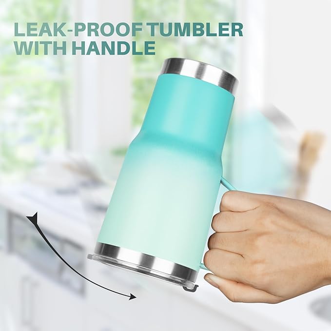 20 oz Tumbler with Handle, Stainless Steel Insulated Tumbler with Lid and Straw, Double Wall Vacuum Coffee Mug Tumbler, Insulated Coffee Thermal Cup for Cold and Hot (Mint Light Green, 20 Ounces)