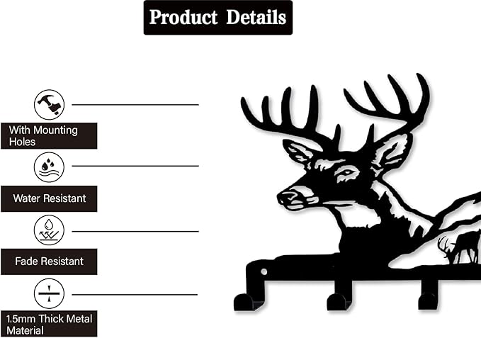 Key Holder for Wall Decorative, Metal Key Holder, Key Organizer for Wall Mount, Hanging Key Rack with 7 Hooks, Key Hooks for Hallway Entryway Office Kitchen Farmhouse (Deer)