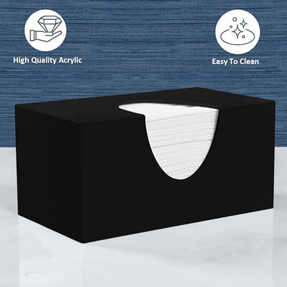Rectangle Tissue Box Cover | Fits Top Side Opening Tissue Boxes | Black Tissue Box Holder for Bathroom | Premium Acrylic Tissue Cover