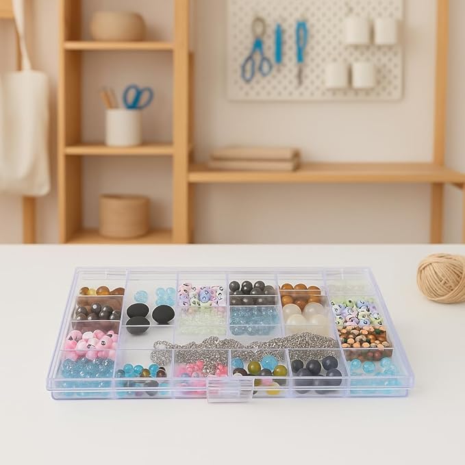 Everything Mary 21-Compartment Bead Storage Box – Clear Organizer for Diamond Painting, Jewelry, Craft Beads & Tools – Durable Plastic Case for Diamond Art, Small Items & DIY Projects