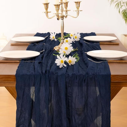 Socomi 3pcs Navy Blue Valentine's Day Cheesecloth Table Runner Boho Rustic Gauze 120 inch 10FT Cheese Cloth Runner for Wedding Party Baby Shower Birthday Home Decor Holiday Decorations