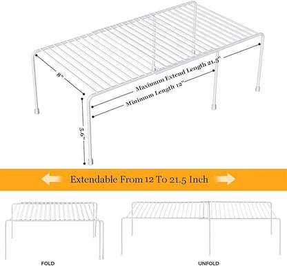 Kitchen Cabinet Organizer and Storage Shelves Expandable Freezer Shelf Organizer Rack with Scratch Resistant Feet for Counter Pantry Dish Spice Cupboards
