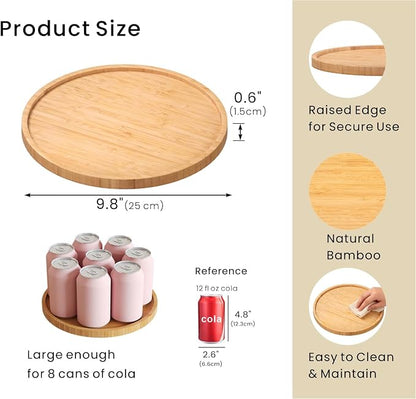 VERTORGAN Bamboo Serving Tray,9.8 Inch Decorative Trays Platter for Coffee Table,Living Room,Bar,Party,Mini Charcuterie Boards Cheese Board,Home Decor（Natural）