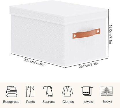 YheenLf Fabric Storage Boxes with Lids, 7.1 x 9.1 x 13 Inch Clothes Bins for Shelves, Closet Organizers for Organizing with Handles, White, 3-Pack