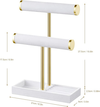 bussdis 2 Tier Bracelet Holder Display - Detachable T Bar White Velvet Bracelet Holder, Jewelry Holder Organizer for Bracelet, Necklace, Earrings, Rings