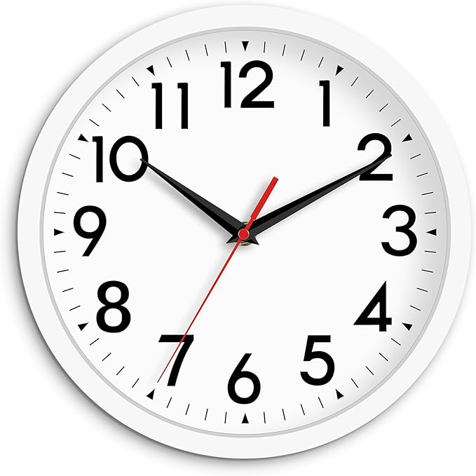 DAXSMY 12 Inch Wall Clock Battery Operated Silent Non Ticking Analog Modern Decorative for Office Kitchen Outdoor Living Room Classroom Bedroom Bathroom School(White)