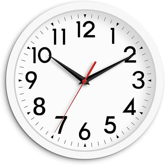 DAXSMY 12 Inch Wall Clock Battery Operated Silent Non Ticking Analog Modern Decorative for Office Kitchen Outdoor Living Room Classroom Bedroom Bathroom School(White)