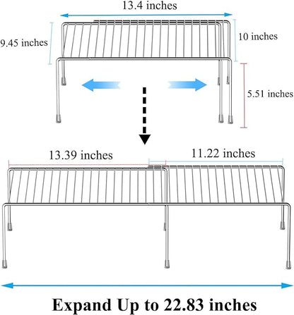 Kitchen Cabinet Expandable Shelf Organizers, Adjustable Metal Wire Pantry Storage Shelves, Plate Dish Organizer Rack for Cabinets, Cupboard, Counter, Freezer, Countertop, Chrome