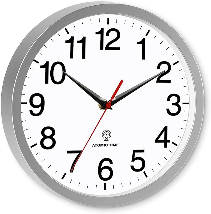 Rohioue Atomic Wall Clock Modern 10 Inch Battery Operated Analog Clock Decorative for Bedroom Kitchen Bathroom Office Home Living Room (Silver)