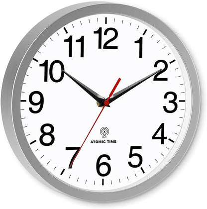 Rohioue Atomic Wall Clock Modern 10 Inch Battery Operated Analog Clock Decorative for Bedroom Kitchen Bathroom Office Home Living Room (Silver)