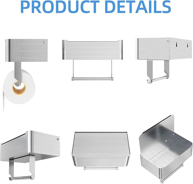 JUYSON Toilet Paper Holder with Shelf Brushed Nickel, Flushable Wipes Dispenser Fits for Bathroom Wipe Storage, Keep Your Wipes Hidden Out of Sight - SUS304 Stainless Steel Wall Mount Organizer