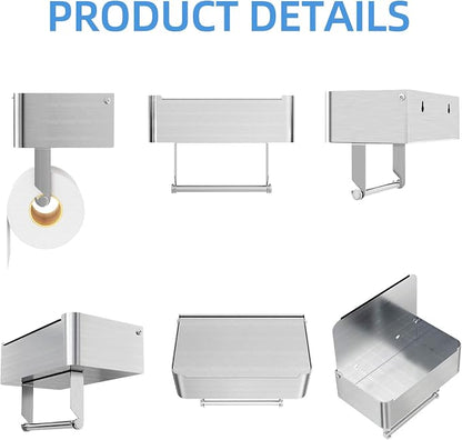 JUYSON Toilet Paper Holder with Shelf Brushed Nickel, Flushable Wipes Dispenser Fits for Bathroom Wipe Storage, Keep Your Wipes Hidden Out of Sight - SUS304 Stainless Steel Wall Mount Organizer
