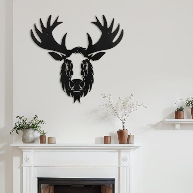 SIGNLEADER Metal Wall Art Decor Deer Minimalist Modern Abstract Wall Sculpture Hangings Home Decoration for Living Room, Bedroom, Bathroom, Kitchen, Outdoor - 30" Black