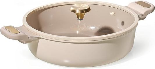 CAROTE 4.5Quart Stock Pot with Lid, Non Toxic Ceramic Soup Pot, Nonstick Cooking Pot, PFAS Free, Dishwasher Safe, Even Heating, Compatible with All Stoves, Light Taupe