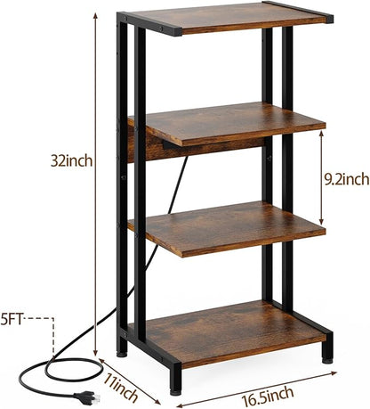 X-cosrack 16.5" Game Console Shelf, Small 4-Tier Video Gaming Consoles Stand with Outlet, Narrow Stereo Cabinet AV Media Stand, Corner Audio Rack for PS5,Xbox,Game Console,TV Box,WiFi Router