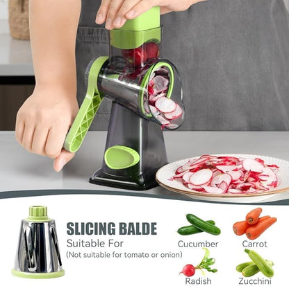 KEOUKE Rotary Cheese Grater Pro 6 in 1 - Shredder Crinkle Slicer Grinder Ice Shaver, Stable Suction, Time-saving Easy Use & Clean, Safe Morden Kitchen Tool for Cheese, Vegetable, Nuts, Chocolate