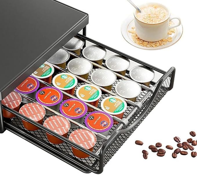 Coffee Pod Drawer Organizer for Nespresso Vertuo Pods, Holds 40 Large or 60 Small Capsules, Acrylic Coffee Pod Holder with Smooth Pull-Out Drawer, Anti-Slip Clear Storage Rack