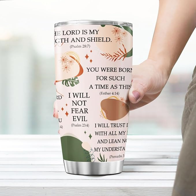 Christian Bible Verse Travel Cup, Inspirational Scripture Quotes Gift 20oz Stainless Steel Insulated Tumbler, Religious Faith Drinkware for Women, Men, Church Members