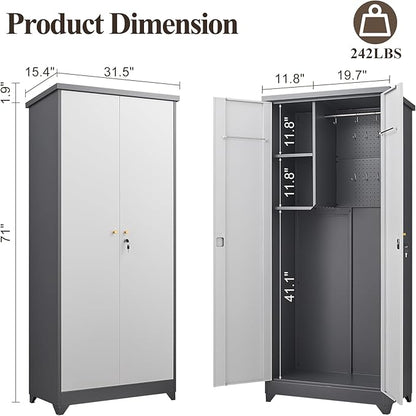 Outdoor Metal Storage Cabinet,Garden Storage Cabinet with Waterproof Coating,Waterproof Lockable Storage Cabinets for Garden,Backyard,Lawn,Dark Gray+White