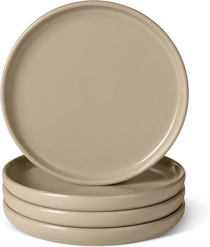 Amazon Basics Glazed Stoneware Salad Plates, Ceramic 4-Piece Set, Microwave, Freezer and Dishwasher-Safe, Stain-Resistant, 8.3 in., Linen Gray