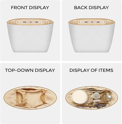 GIVLEFLY Purse Organizer Insert Fit for All In Big Tote Organizer Insert with Cup Holder, Light Weight Purse Liner with Built-In Zipper Pocket (Beige Lining)
