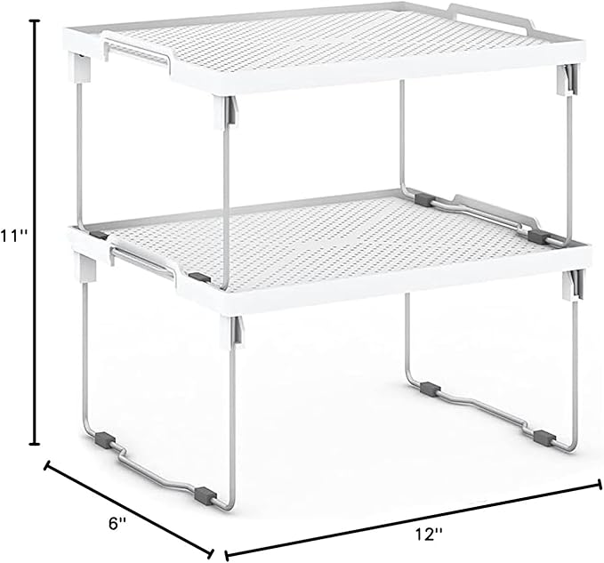 ums Kitchen Shelves Cabinet Organizer, Stackable Freezer Rack, Cupboard Box Organizer, Shelf Riser, Usable Storage Rack for Spice, Fridge Shelf Riser, (12x11 inch), Pack of 2
